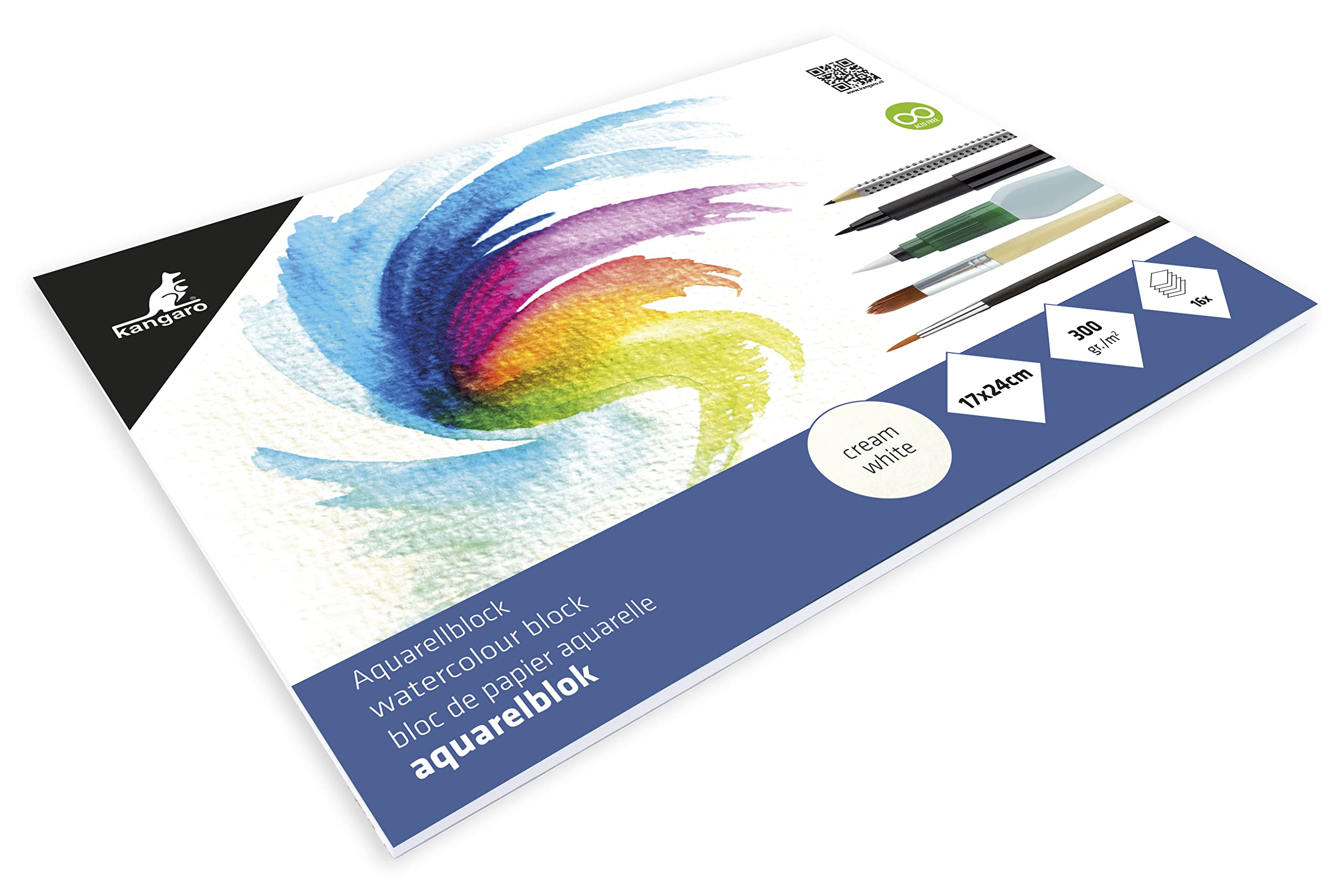 Watercolour Paper 24 x 17 cm 300 g 16 Sheets Cream White Kangaro