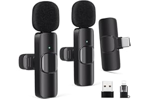GICORINO Wireless Lavalier Microphone for Android/iPhone/Computer/Laptop, Wireless Mic for iPhone 13 14 15 16 17 with Noise Reduction Chip, Mini Microphone for Recording Podcast YouTube, TikTok(2 Pack)