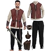 YEJINCUN 6 Pcs Renaissance Costume Men Pirate Shirt Accessories Medieval Viking Pants Halloween Costumes for Adults