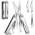 BIBURY Keychain Mini Multitool BI2052A, 8 in 1 EDC Scissors with Window Breaker, Seat Belt Cutter, Bottle Opener for Outdoor Survival, Mini Multi Tool with Pocket Clip, Gifts for Men and Women