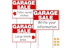 Remiawy Garage Sale Signs, 3 Pcs Yard Signs with Metal Stakes, 17x13 Inch Double Sided Large Corrugated Plastic Garage Sale Kit with Directional Arrows Stickers for Event, Weatherproof, Red
