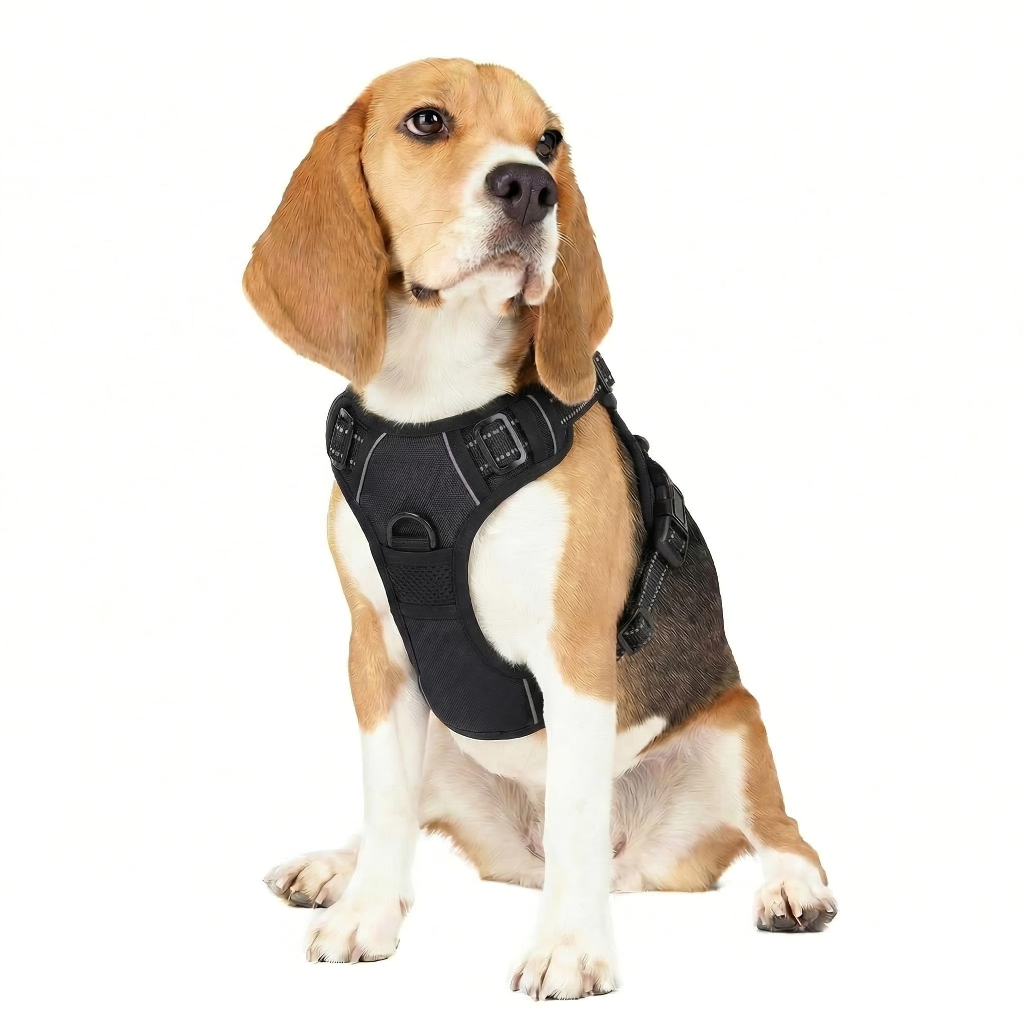 Funfox Dog Harness Medium No Pull, Breathable Padded Dog Harness with Handle, Anti Pull Adjustable Pet Vest with with Front Clip, Reflective Outdoor Safe Night Walking for Small Large Breed Black M