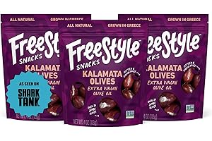 Freestyle Snacks, Olive Snack Packs - As Seen on Shark Tank - Fresh Pitted Kalamata Olives, Marinated in Extra Virgin Olive Oil, Salty Snack, Grown in Greece, All Natural, Non-GMO, 4oz (3 Pack)