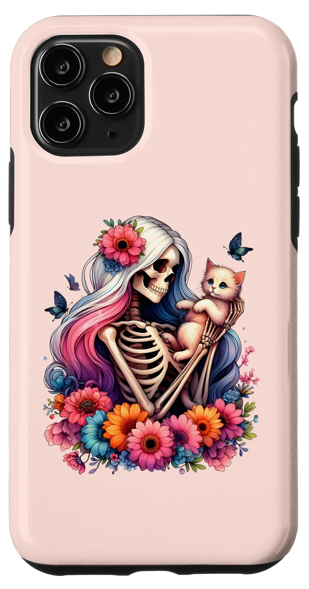 iPhone 11 Pro Female Skeleton And Cute Kitten Cat Lovers Halloween Vintage Case — image 1