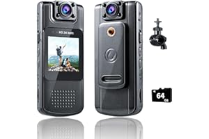 KONPCOIU Body Camera with 2K FHD Recording, Body Cam with Audio 1.54 in Screen Built-in 64GB Card with Night Vision, Portable Police Cams Wearable Video Recorder 180° Rotatable Lens for Riding,Meeting,Home