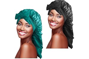 Provone 2 Pcs Satin Sleep Cap,Silk Bonnet Sleep Cap Waterproof Satin Hair Cap Double Layer Satin Bonnet for Women Girls