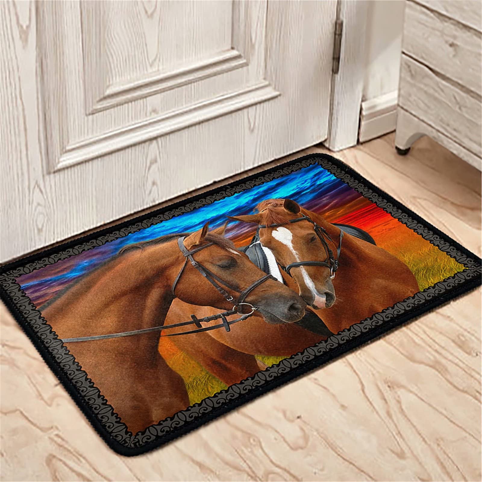 NETILGEN Brown Horse Door Mat 60 X 40 cm,Doormat Dirt Trapper Non-Slip for Indoor Outdoor,Washable Soft Floor Mat for Hallway,Eneryway,Patio,Garden