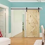 BELLEZE Natural Wood Pine Unfinished (3ft x 7ft) DIY Pre Drilled Sliding Barn Door Sliding Door Single 42" x 84" inches, Arro