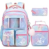 DIGOBAY Girls Backpack Set, Kids School Backpacks for Girls with Lunch Bag & Pencil Case, Cute Bookbag School Bag for Kindergarten Preschool Elementary School, Blue