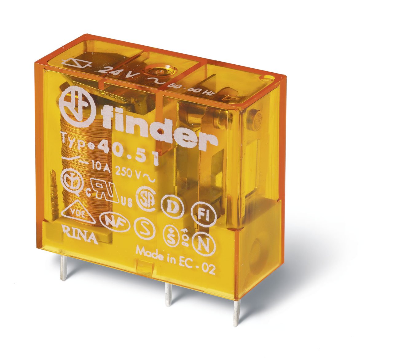 FINDER 40.31.8.024.0000 RELAY, PCB, SPDT, 24VAC, 10A