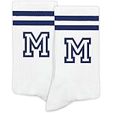 Striped Initial Socks with the Letter in Navy Blue, Socks for Adult, Teens, Men&Women Socks, Gifts for Friends, Family, etc.