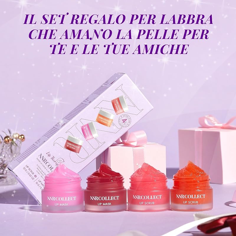 Lip Balm & Scrub Labbra, 4P Maschera Labbra Kit per idratazione intensa, la cura delle labbra ad 2 maschera per labbra e 2 esfoliante per labbra addormentate — foto 7 di 8