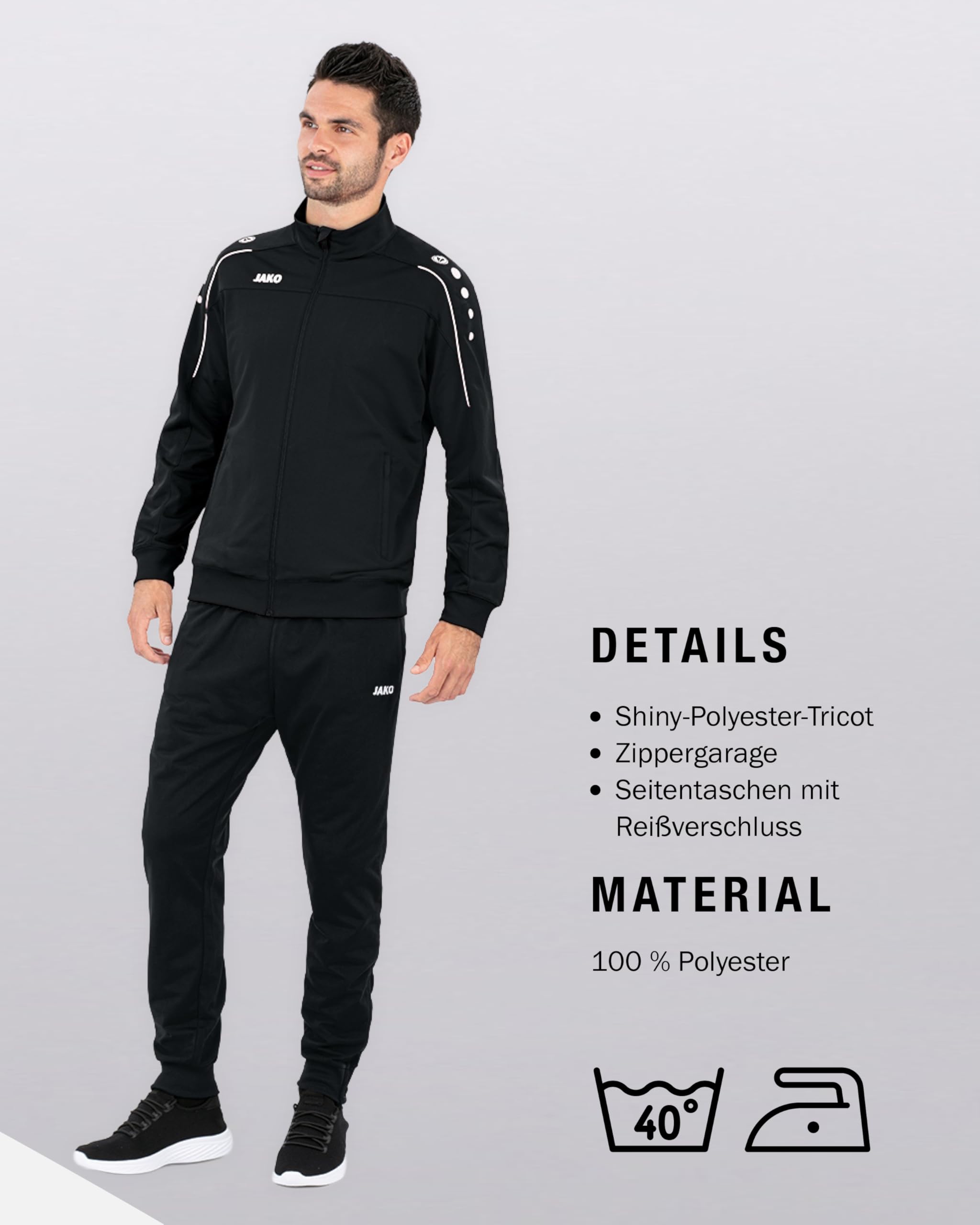 JAKO Unisex Trainingsanzug Polyester Classico, Schwarz, L 4