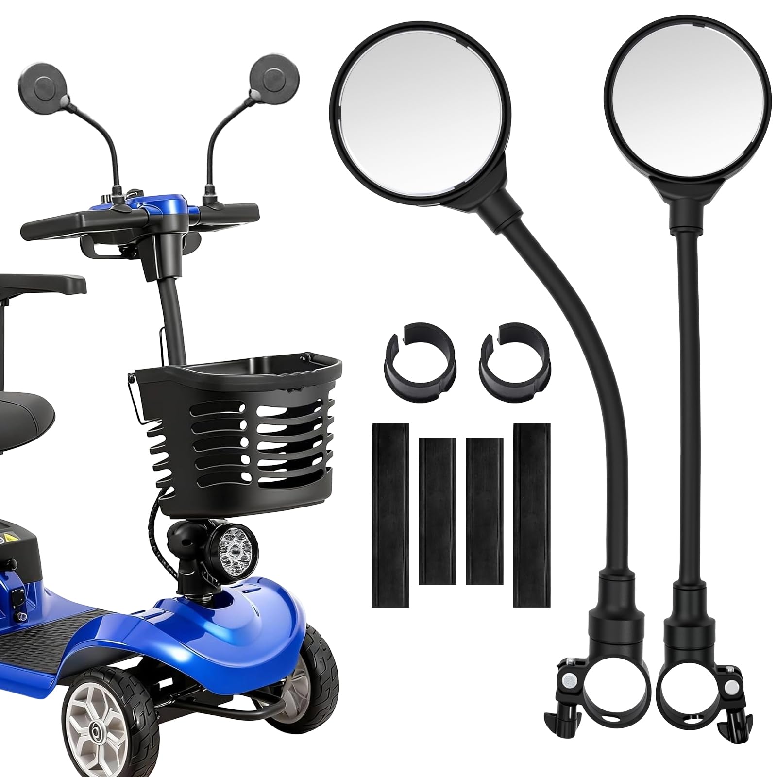 Photo 1 of 2PCS Mobility Scooter Rear View Mirrors, Adjustable 360° Rotating Electric Scooter Rear View Mirrors for Elderly,Universal Fit Wheelchair Accessories(Remove Protective Film Before Use?