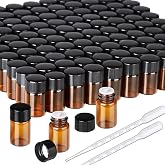 Teenitor 100Packs Essential Oil Bottles, Amber Glass Bottle, Essential Oil Bottle 2Ml Bottles, Small Oil Vial Sample Bottles 2ML 0.068OZ