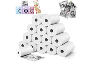 TECOHIKEE 15 Rolls Kids Camera Paper Roll Refill - HD kids camera instant print paper, 55x25mm Print 180 Sheets with Cute Stickers, Scratch-Resistant, BPA Free, Suitable for 99% of Instant Print Camera for Kids