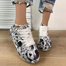 Breathable Low-top Lace-up Graffiti Running Shoes