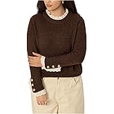 MakeMeChic Women's Plus Size Sweater Lace Trim Crew Neck Long Sleeve Pullovers Knit Tops