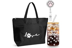 Bulyoou 3 Pcs Christmas Veterinary Gifts Tote Bag 16 oz Glass Cup Paw Badge Reel Christmas Thank You Gift for Vet Tech Nurse (Black)