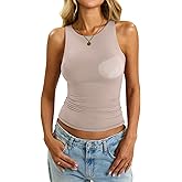 EasyGala Womens Padded Tank Tops Built in Bra Double Lined High Neck Shirts Basic Slim Fitted Summer Going Out Top