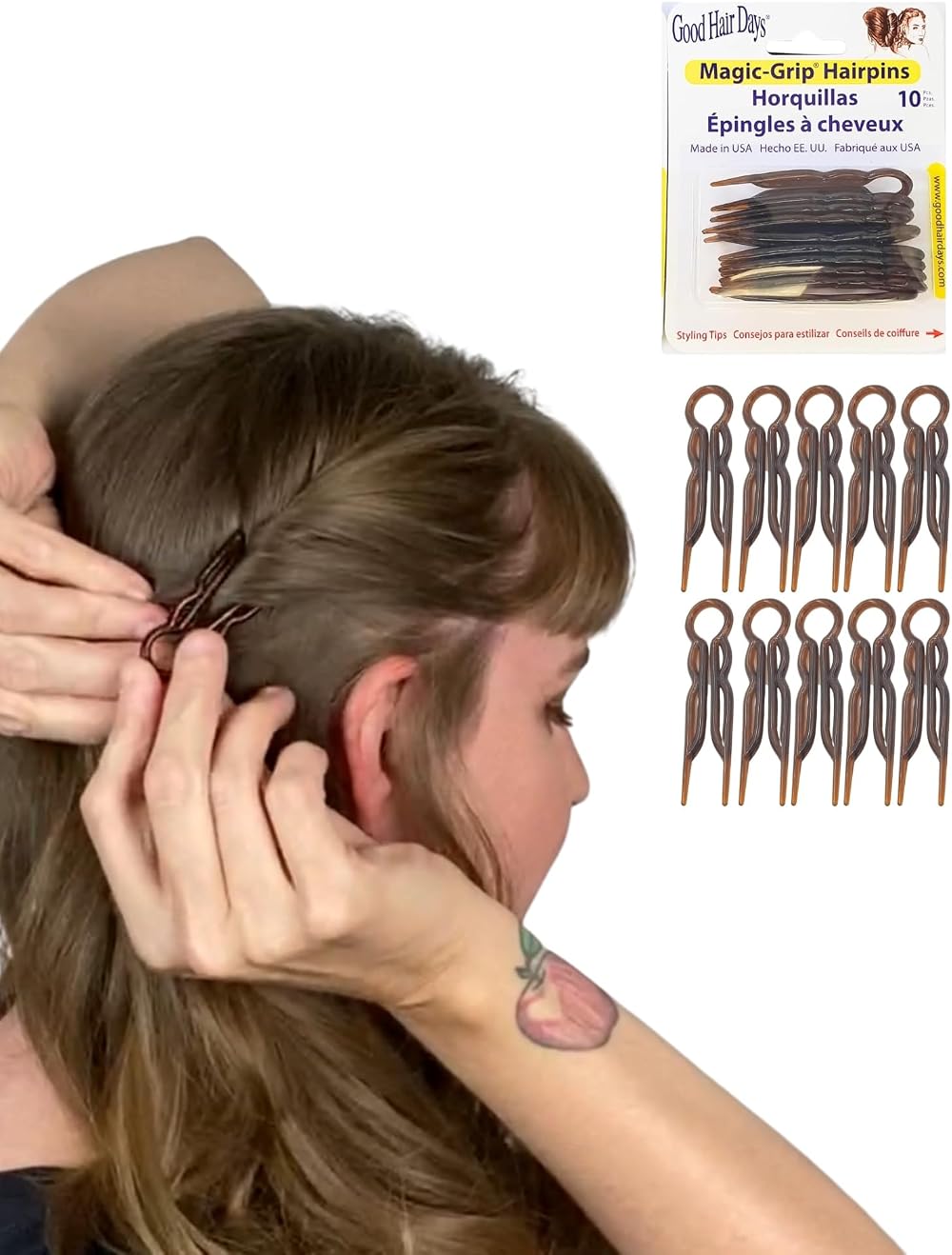 Good Hair Days U-Shaped Plastic Hair Pins Magic Grip Tortoise Shell 2.5 Inch