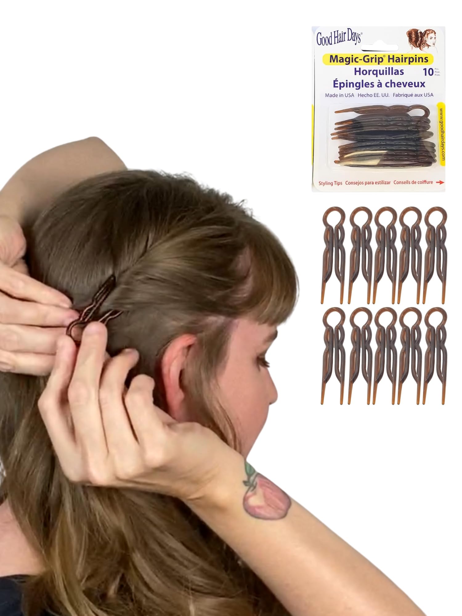 Photo 1 of ****ONLY 2***Good Hair Days Hair Pins - 2 1/2" Plastic, U-shaped Magic Grip Hairpins, Strong Durable Pins For Fine, Thick & Long Hair, Styling Accessories - Tortoise Shell, Set of 10