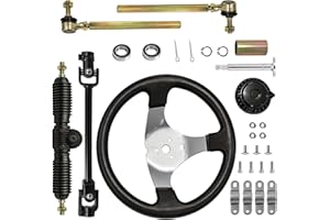 ExGizmo Go-Kart Steering Kit, 300mm Steering Wheel, 320mm Gear Rack Pinion, Adjustable Shaft Set, Steering Assembly Replaceme