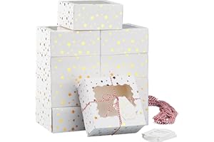 KGVZPT 24 Pack 6X6X3 Christmas Cookie Boxes with Window,Gift Giving Gold Foil Star White Bakery Boxes for Mini Cake Pastry,Dessert Cupcakes,Candy Donut Packaging.