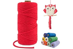 LEREATI Single Strand Macrame Cord 4mm x 110yards, Red 4mm Macrame Cord Natural Cotton Macrame Rope Yarn, Thick Cotton Cord for Wall Hangings, Plant Hangers, DIY Crafts, Home Decorations