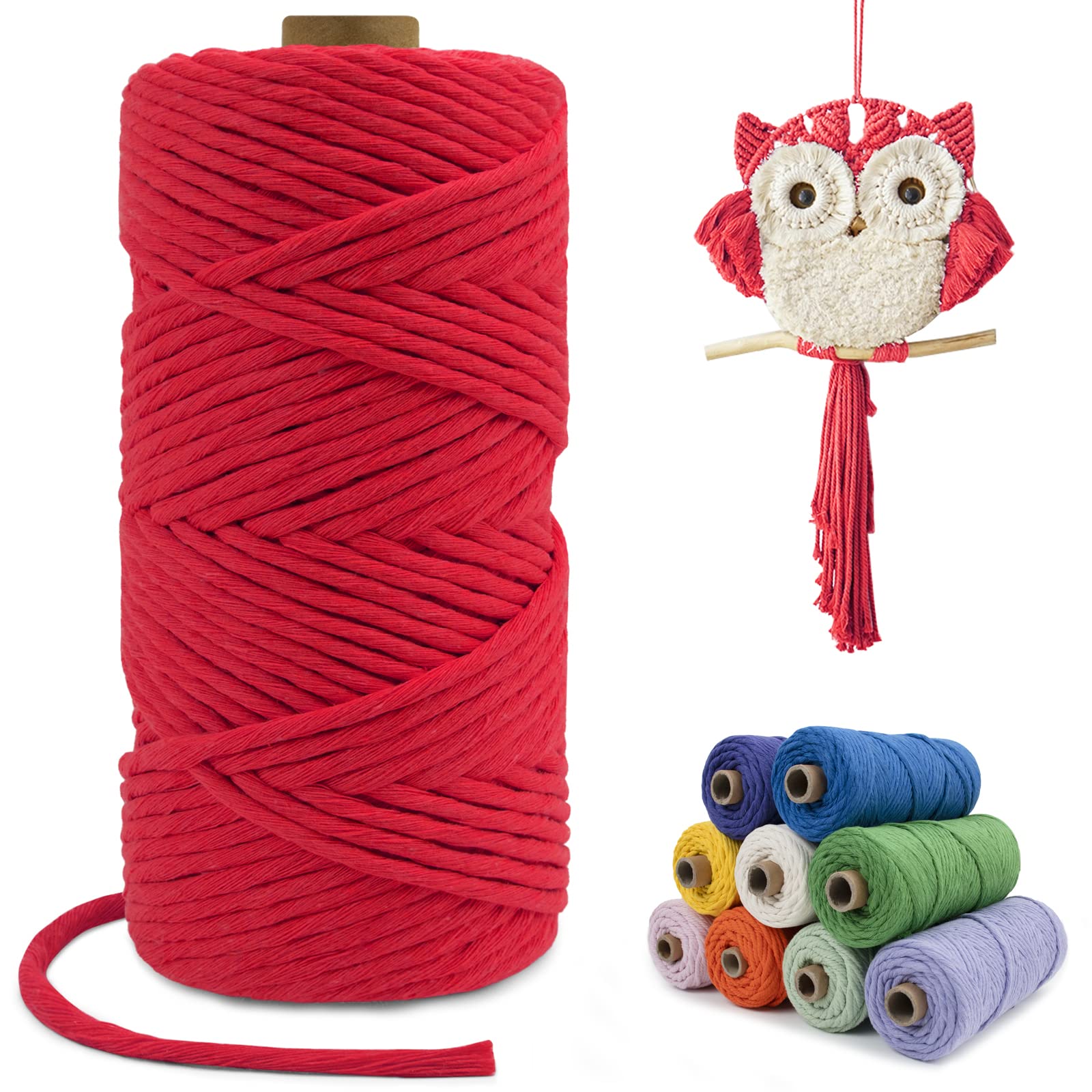 LEREATI Macrame Cord 4mm x 100m, Single Strand Thick Macrame Rope Yarn Natural Cotton Cord, Craft Macrame String for Plant Hanger, Wall Hanging, Knitting, DIY, Home Decorations (Red) — image 1