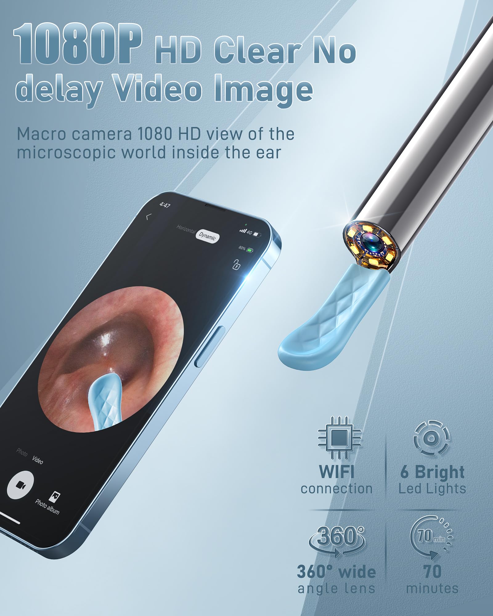 Loyker Ear Wax Removal Tool Camera, FSA HSA Eligible, Ear Cleaner with 1080P Camera, Earwax Removal Cleaning Kit with 6 Ear Pick, Otoscope for iPhone, iPad, Android Phones, Black