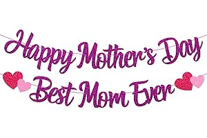 Levvcirki Happy Mother's Day Best Mom Ever Banner Thanks Mom Happy Mother's Day Party Decoration Heart Flower Crown Love Themed Party Decorations for Women Mother's Day Celebration Supplies (Purple)