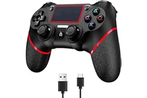 SZYUYU Wireless Controller for Ps4 Romote Compatible with Ps4/Slim/Pro/Windows PC, Controller for Ps4 with 3.5mm Audio Jack, Touch Pad,Six Axis Motion Control, Charging Cable(BLACK RED)