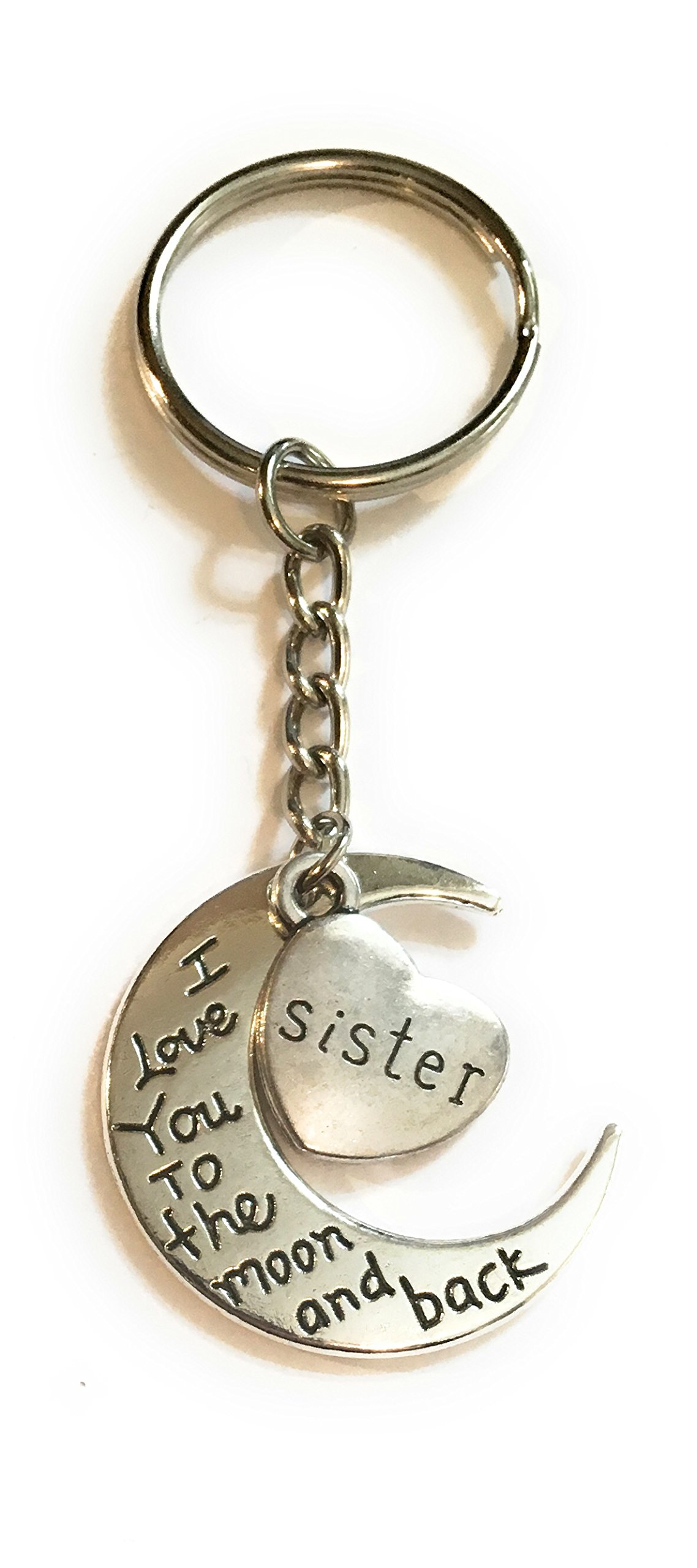 FizzyButton Gifts Keyring Sister I love you to the moon and back silver tone charm key ring