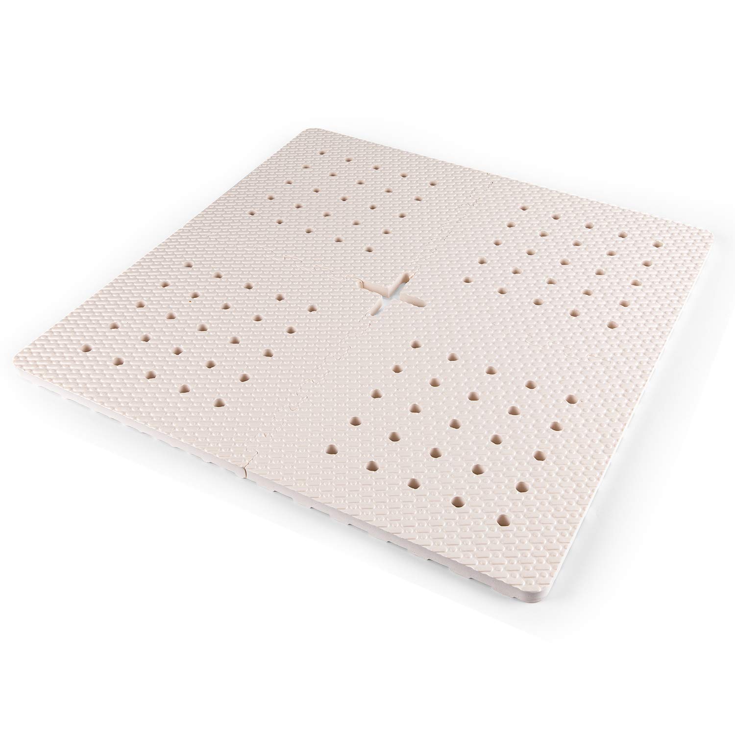 BOWERBIRD Original Anti-Fatigue Shower Stall Mat - Extra Thick and Soft Foam Material Comfortably Cushions Your Feet - Square - 4 Interlocking Tiles, Cream