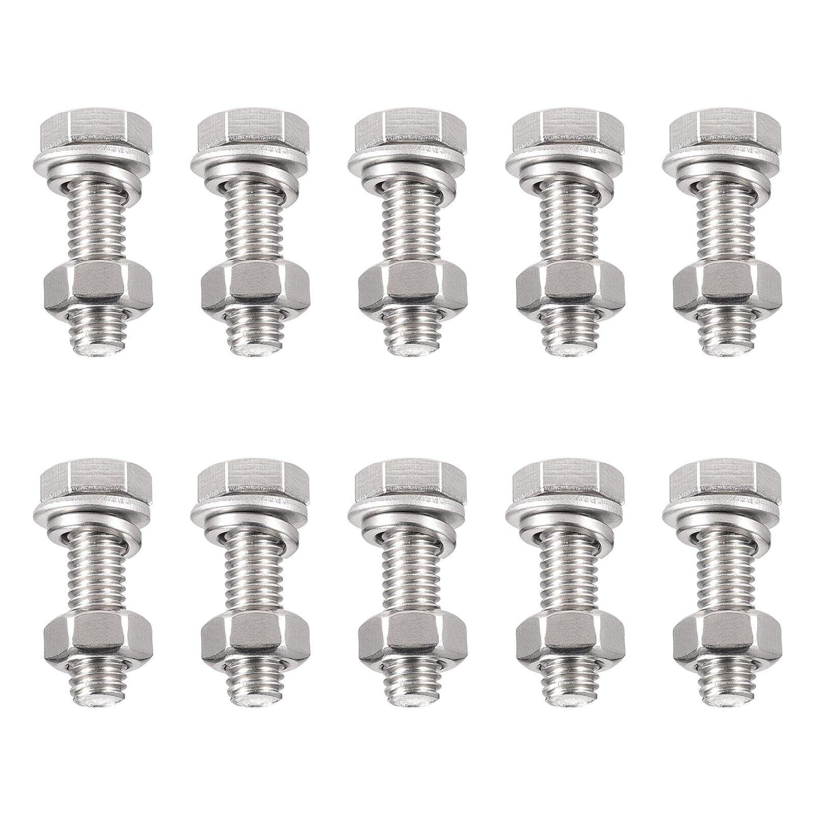 TA-VIGOR 10Pcs M6 x 20mm Hex Head Screws Bolts, Nuts, Flat & Lock Washers Kits, Fully Thread Hexagon Bolts, High Tensile Cap Screws for Metal Work, Automotive Machinery, Bike Motorcycles Repair