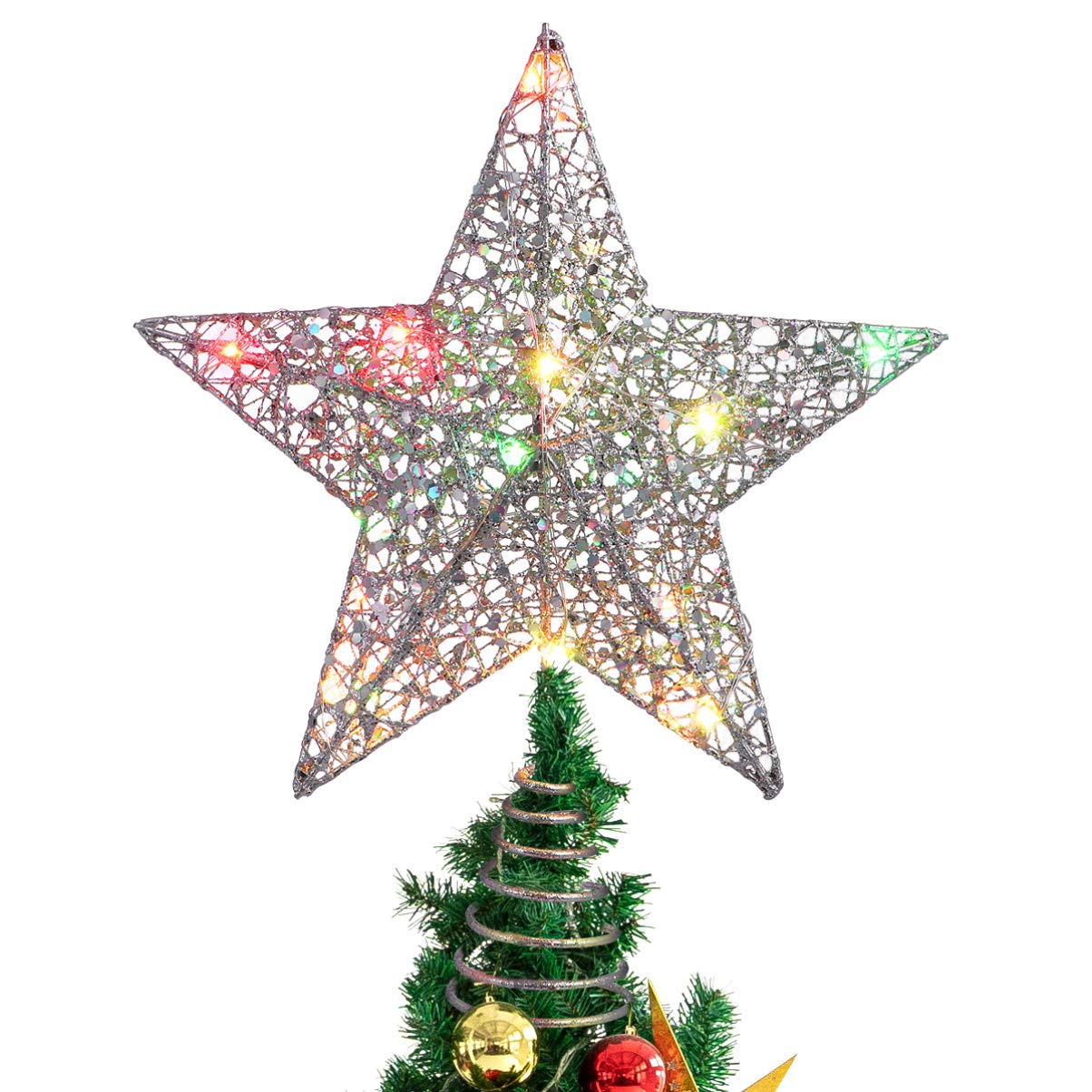 Christmas Tree Topper Glittering Star Treetop Christmas Decoration - 25 x 30cm(Silver)