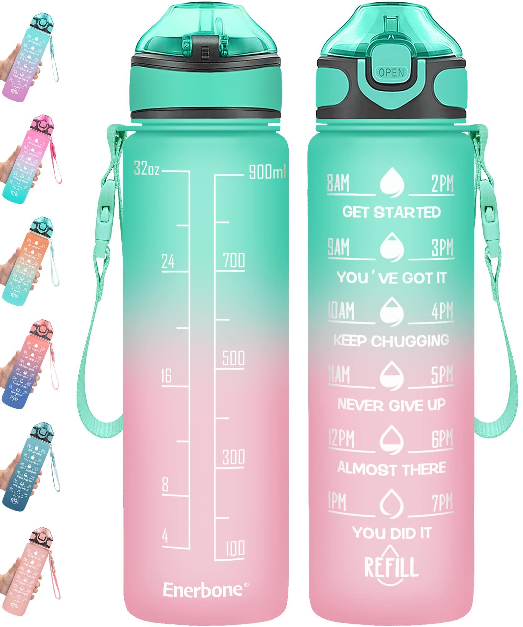 Photo 1 of Enerbone 32 oz Water Bottle with Times to Drink and Straw, Motivational Drinking Water Bottles with Carrying Strap, Leakproof BPA & Toxic Free, Ensure You Drink Enough Water for Fitness Gym Outdoor