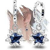 Blue Star Earrings for Women - Sterling Silver Hoop Huggie Earrings Hypoallergenic White Dark Blue Cubic Zirconia Star Moon Sun Earring Jewelry Gifts for Teen Girls for Christmas