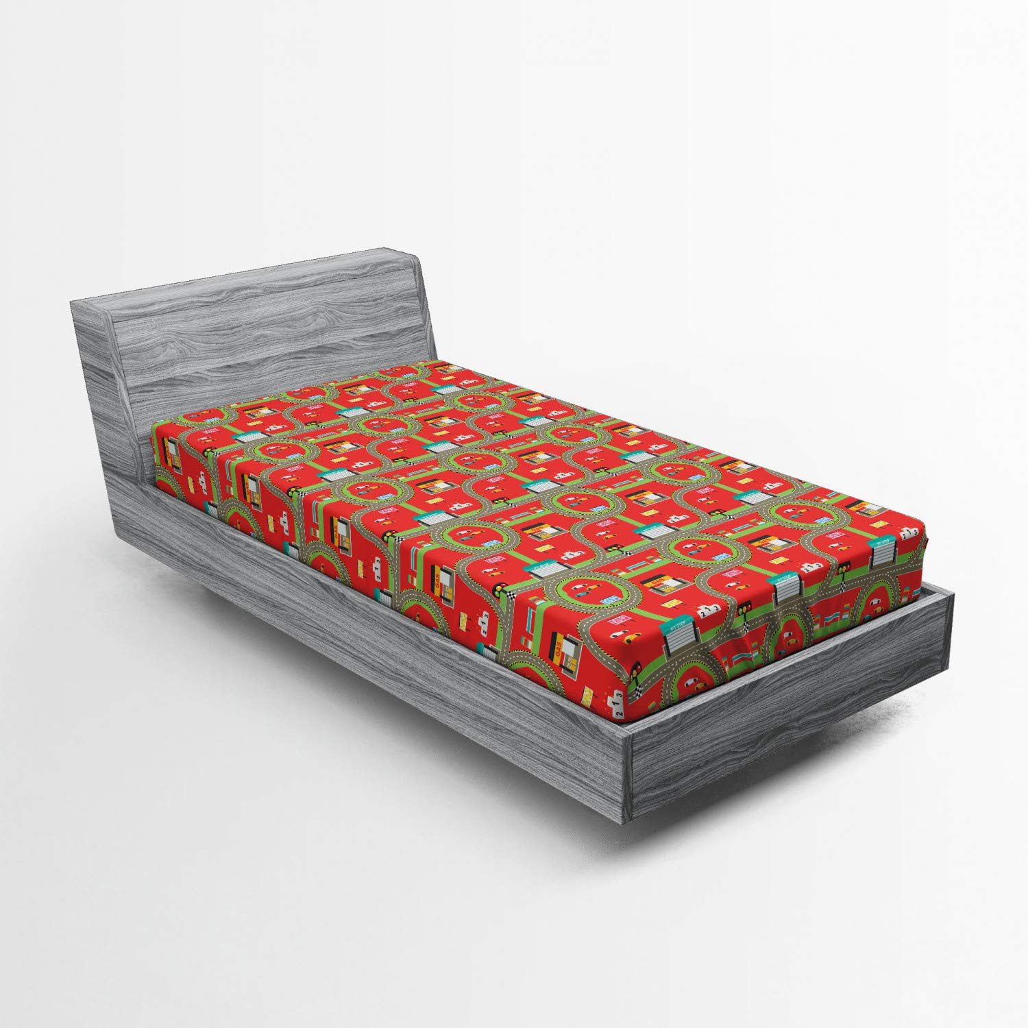 Ambesonne Car Race Track Fitted Sheet, Circuit