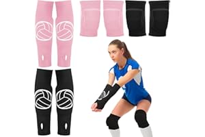 Sosation 2 Set Volleyball Knee Pads and Volleyball Arm Sleeves with Protection Pad Compression Forearm Wrist Guard with Thumb Hole Soft Breathable for Hitting Passing