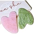 Rena Chris Rose Quartz and Xiuyan Jade Gua Sha Set, Natural Jade Gua Sha Facial Tools for SPA Acupuncture, Gua Sha Stone for Body Face Neck and Eye, Daily Skin Care Tools