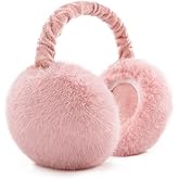 RUIKUNA Earmuffs Women Winter Black Ear Covers Foldable Fluffy White Ear Warmers Girls Cute Ear Muff Headbands Big
