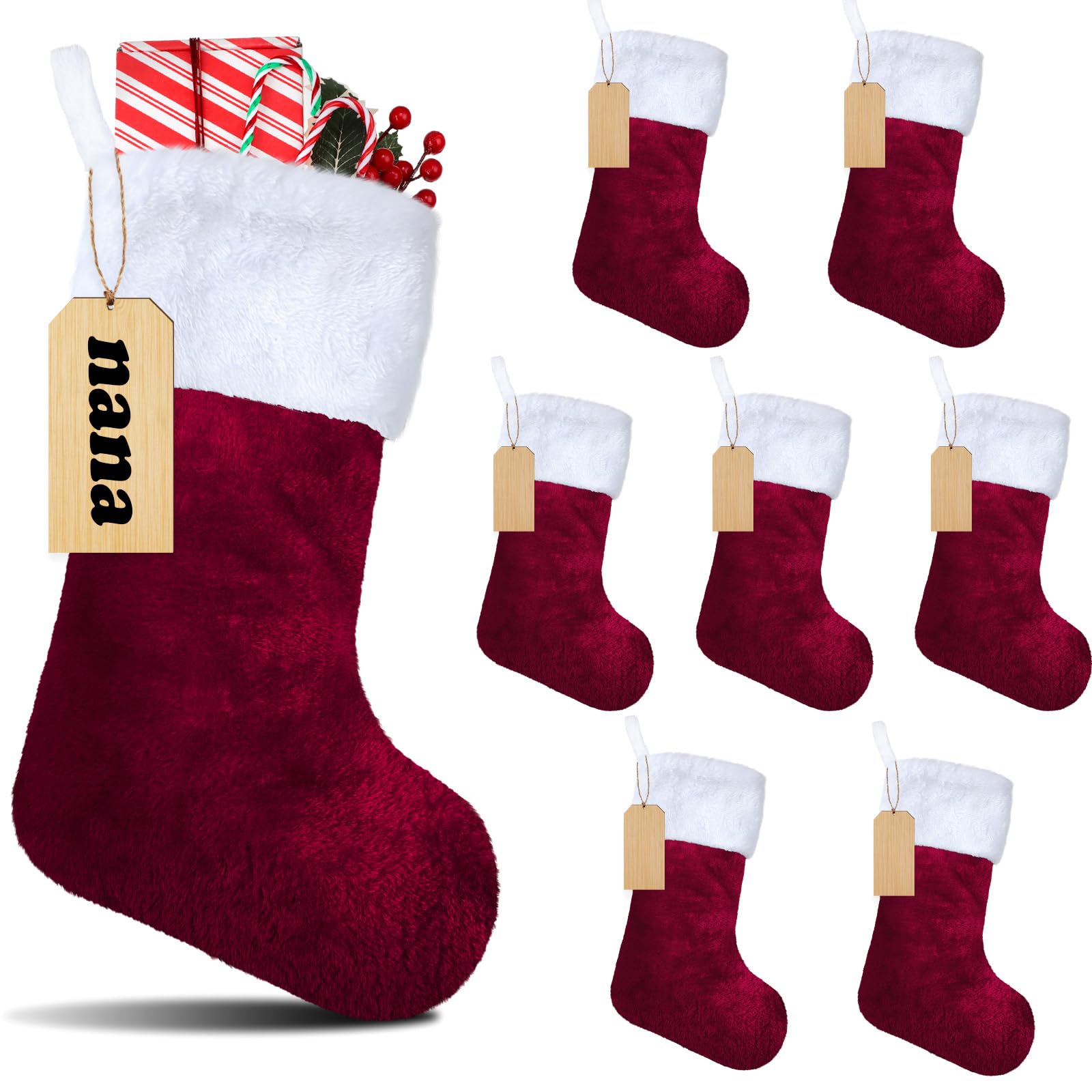 Photo 1 of *USED*
Glimin 18 Inch Christmas Stocking Personalized Name Tags Thick Plush Fabric Hanging Stockings Unfinished Wood Tags for Xmas Holiday Party Tree Fireplace(Burgundy)