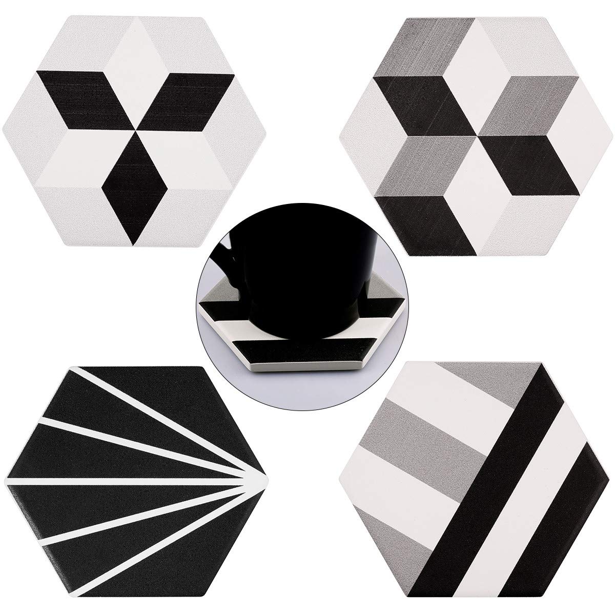 KYEYGWO Natural Diatomite Absorbent Coasters Set of 4, Hexagonal Drink Coasters with Cork Backing, Stone for Home Decoration