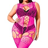 EHSUYAB Plus Size Body Stockings For Women Curvy BBW, Exotic Dancer Lingerie Outfits, Full Sexy Fishnet Bodysuit Rave Party