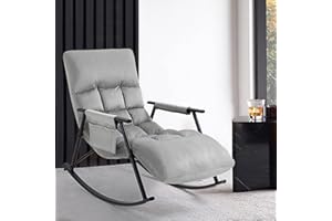 ZJhome Velvet Accent Folding Rocking Recliner Chair Nursery with Side Pocket Adjustable High Back & Foot Rest, Comfortable Upholstered Nursing Glider Rocker Armchair for Living Room, Bedroom(Gray)