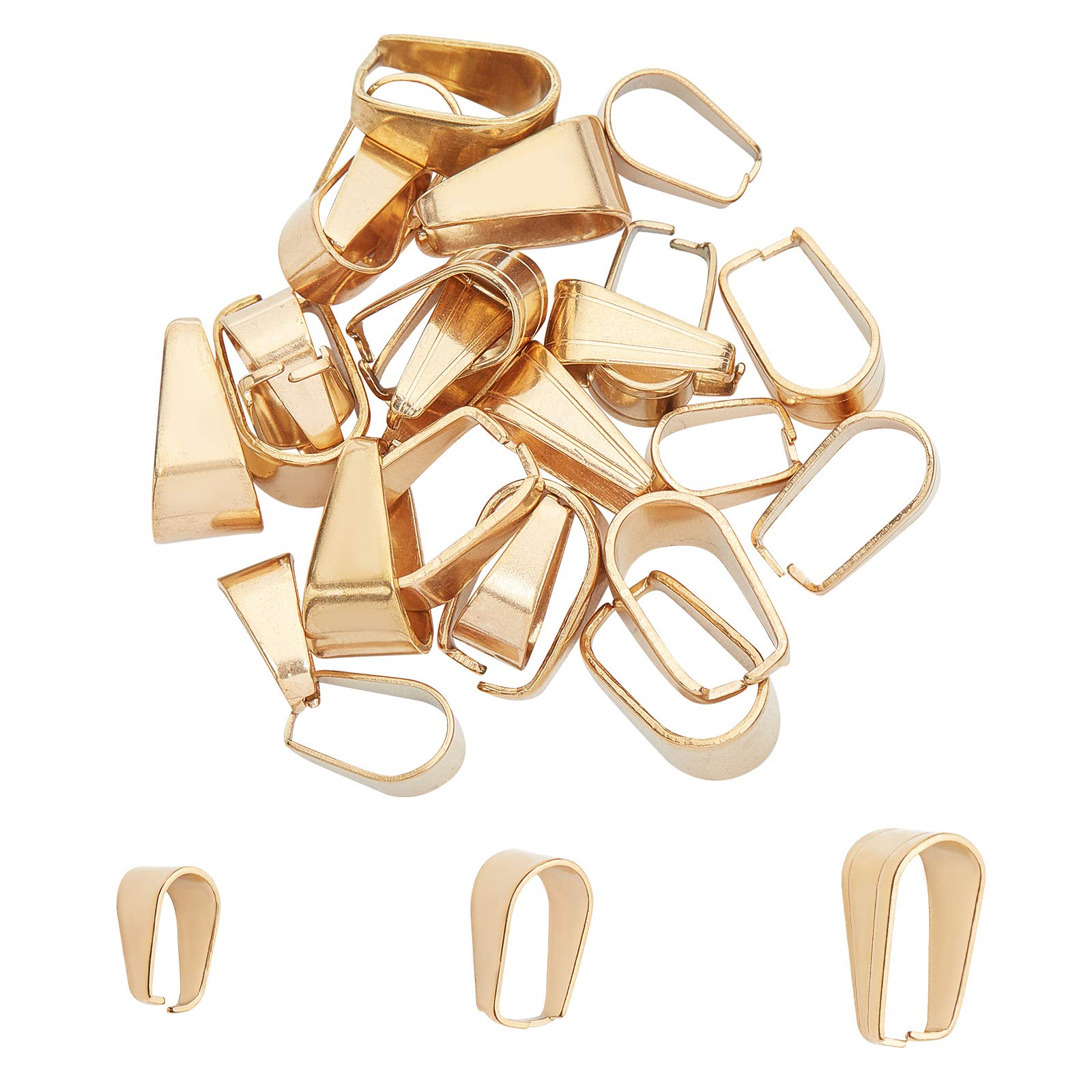 UNICRAFTALE 30pcs 3 Sizes Pendant Snap on Bails Stainless Steel Snap Bails Pendant Bails Connectors Golden Pendant Clasps for DIY Dangle Charms Neckalce Jewelry 5-7.5mm Wide