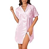 Vrtige Women's Satin Nightgown Button Down Sleepshirt Silk Short Sleeve Nightshirt Sleepwear