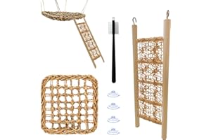FEXICHUJI Hermit Crab Climbing Toys, Seagrass Hammocks and Reptile Ladder Bridge Set with Small Brush, Hermit Crab Accessories for Live Hermit Crab Chameleon Hamster Guinea Pig
